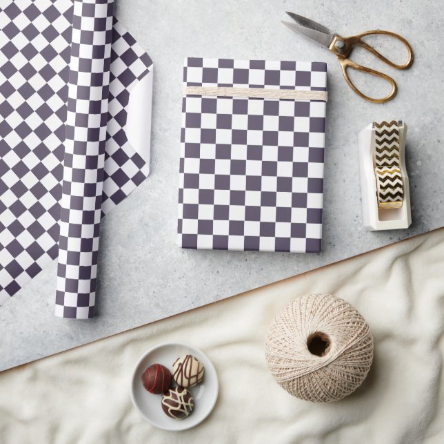 Purple White Chequerboard Chequered  Wrapping Paper (Crafts)