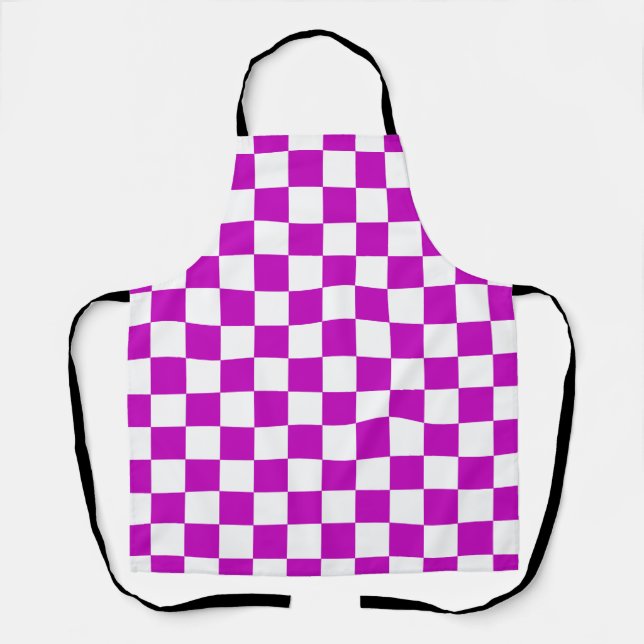 Purple White Chequered Check Pattern Apron (Front)
