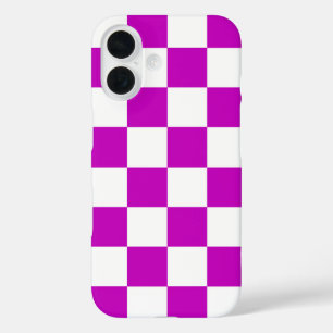 Purple White Chequered Check Pattern iPhone 16 Case