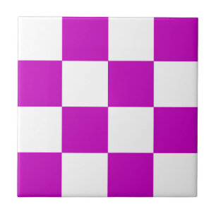 Purple White Chequered Check Pattern Ceramic Tile