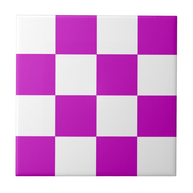 Purple White Chequered Check Pattern Ceramic Tile (Front)