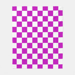 Purple White Chequered Check Pattern Fleece Blanket