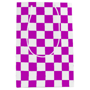 Purple White Chequered Check Pattern Medium Gift Bag