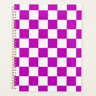 Purple White Chequered Check Pattern Planner