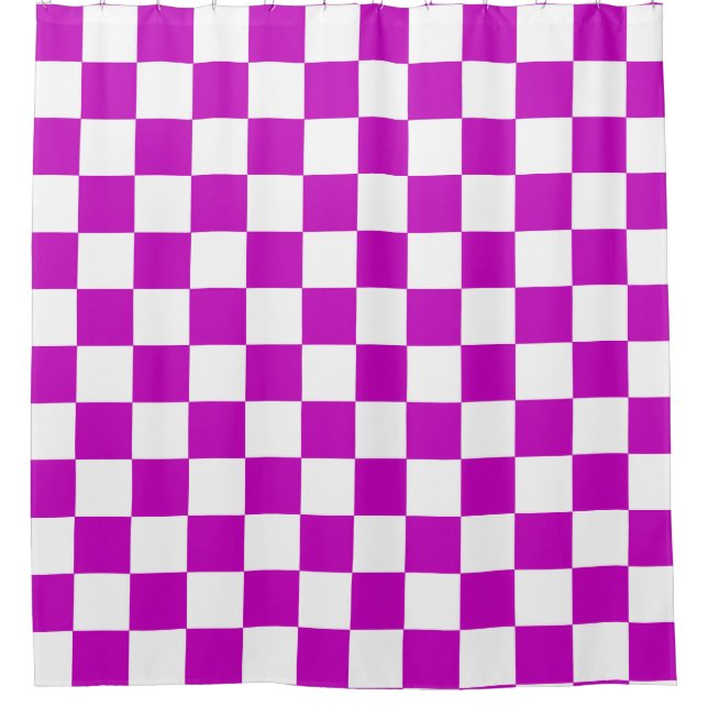 Purple White Chequered Check Pattern Shower Curtain (Front)