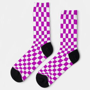 Purple White Chequered Check Pattern Socks
