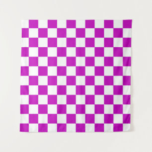 Purple White Chequered Check Pattern Tapestry