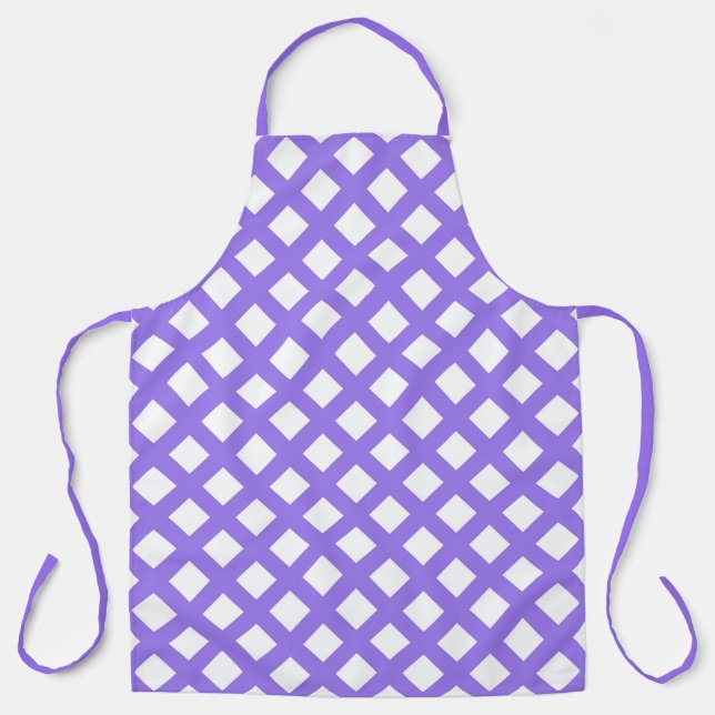 Purple White Chequered Diamond Pattern Apron (Front)