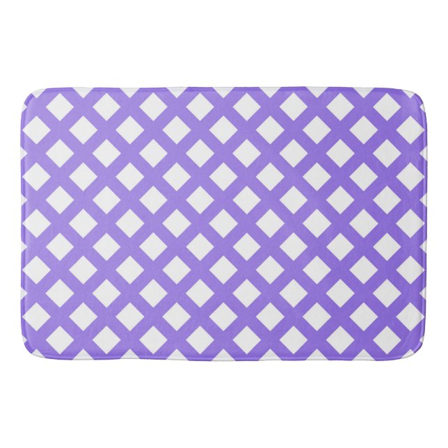 Purple White Chequered Diamond Pattern Bath Mat (Front)
