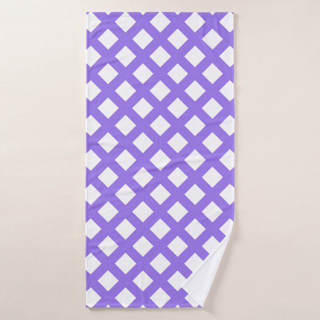 Purple White Chequered Diamond Pattern Bath Towel (Bath Towel)