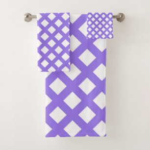 Purple White Chequered Diamond Pattern Bath Towel Set