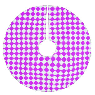 Purple White Chequered Diamond Pattern Brushed Polyester Tree Skirt