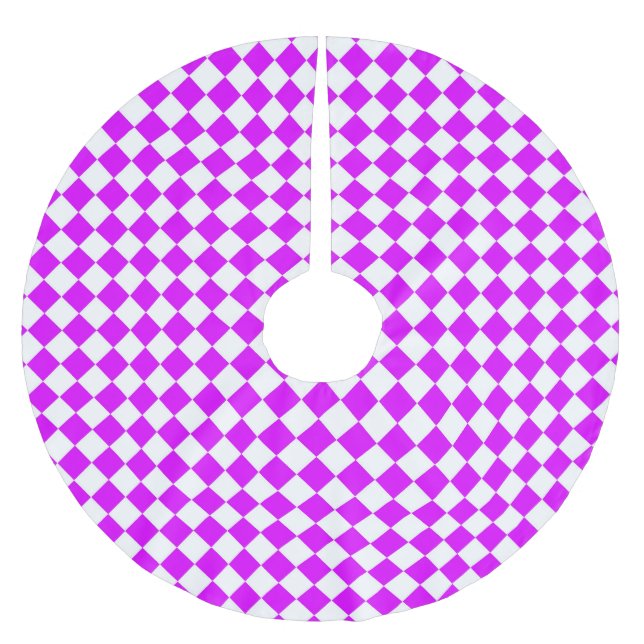 Purple White Chequered Diamond Pattern Brushed Polyester Tree Skirt (Front)