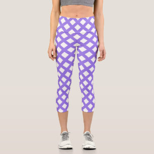 Purple White Chequered Diamond Pattern Capri Leggings
