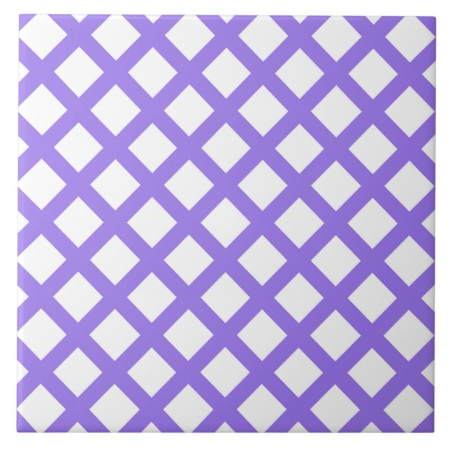 Purple White Chequered Diamond Pattern Ceramic Tile (Front)