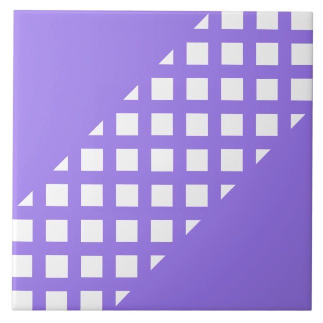 Purple White Chequered Diamond Pattern Ceramic Tile (Front)