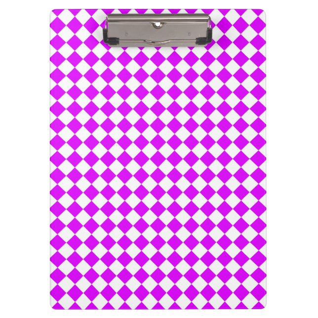 Purple White Chequered Diamond Pattern Clipboard (Front)