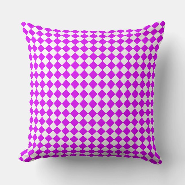 Purple White Chequered Diamond Pattern Cushion (Front)