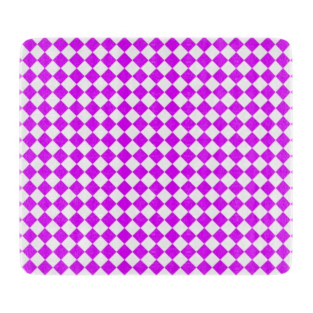 Purple White Chequered Diamond Pattern Cutting Board (Front)