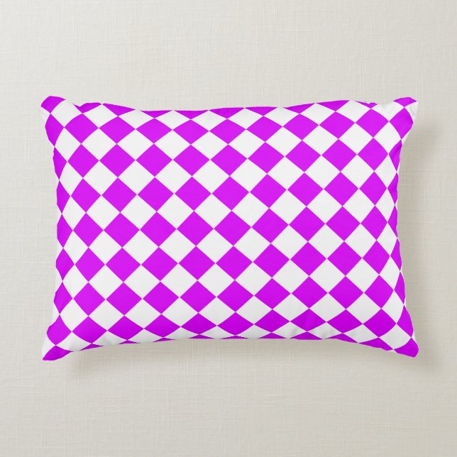 Purple White Chequered Diamond Pattern  Decorative Cushion (Front)