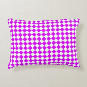 Purple White Chequered Diamond Pattern Decorative Cushion