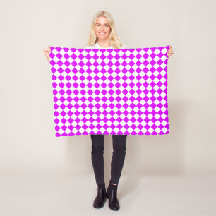 Purple White Chequered Diamond Pattern Fleece Blanket