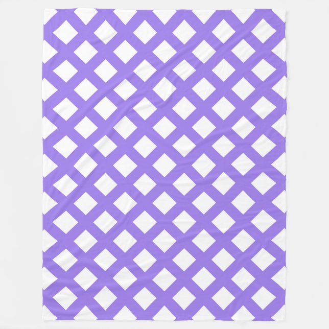 Purple White Chequered Diamond Pattern Fleece Blanket (Front)