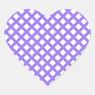 Purple White Chequered Diamond Pattern Heart Sticker
