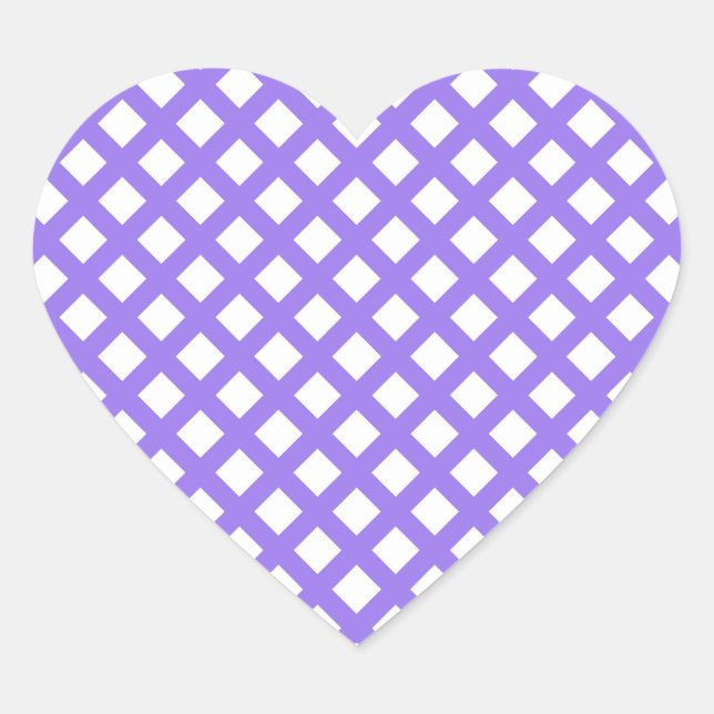 Purple White Chequered Diamond Pattern Heart Sticker (Front)
