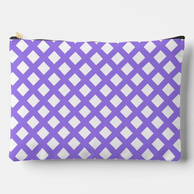 Purple White Chequered Diamond Pattern Large Accessory Pouch (Front)