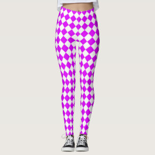 Purple White Chequered Diamond Pattern Leggings