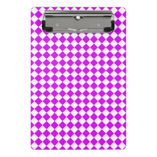 Purple White Chequered Diamond Pattern Mini Clipboard
