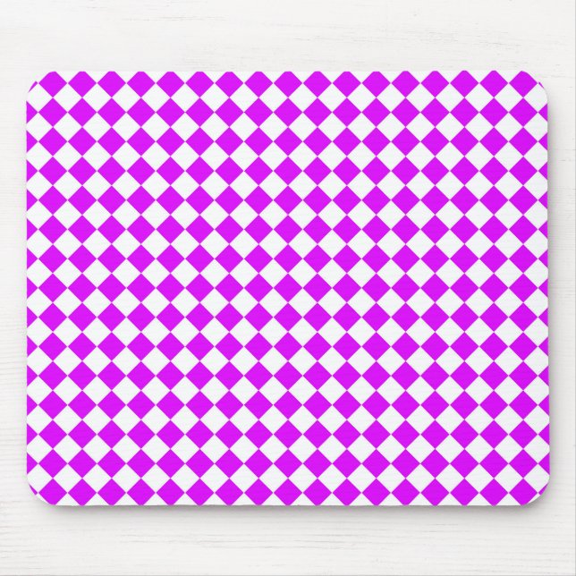 Purple White Chequered Diamond Pattern Mouse Pad (Front)