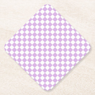 Purple White Chequered Diamond Pattern Paper Coaster