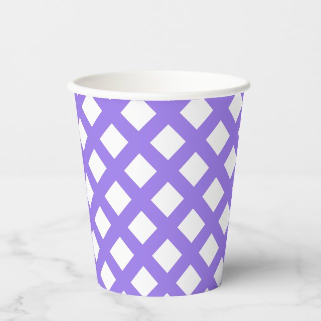 Purple White Chequered Diamond Pattern Paper Cups (Front)