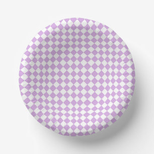 Purple White Chequered Diamond Pattern Paper Plate
