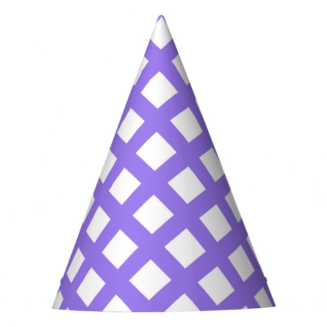 Purple White Chequered Diamond Pattern Party Hat (Front)