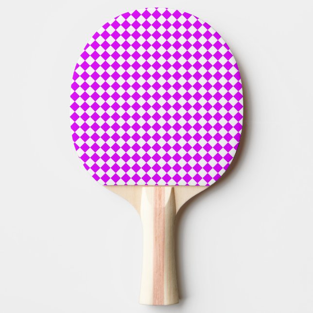 Purple White Chequered Diamond Pattern Ping Pong Paddle (Front)