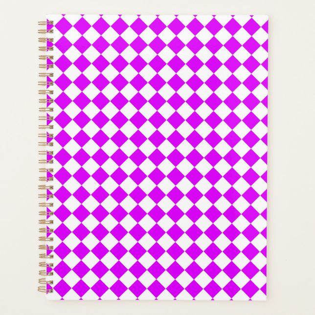Purple White Chequered Diamond Pattern Planner (Front)