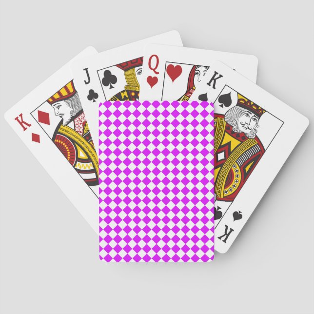 Purple White Chequered Diamond Pattern Playing Cards (Back)