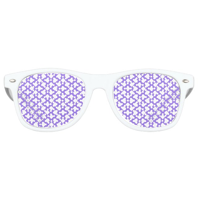 Purple White Chequered Diamond Pattern Retro Sunglasses (Front)