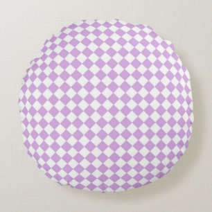 Purple White Chequered Diamond Pattern Round Cushion