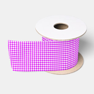 Purple White Chequered Diamond Pattern Satin Ribbon