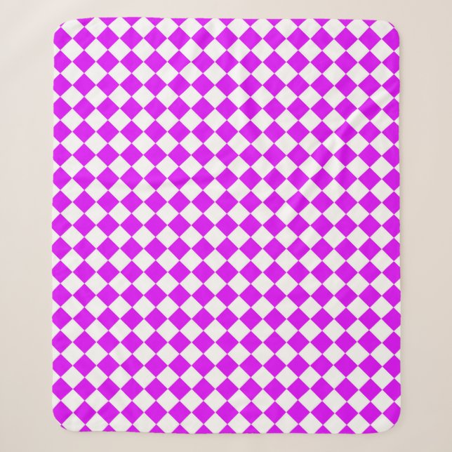 Purple White Chequered Diamond Pattern Sherpa Blanket (Front)
