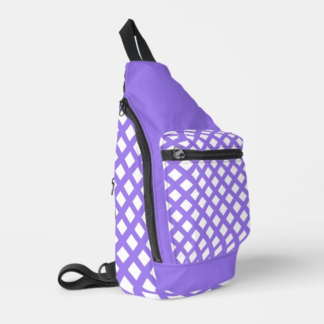 Purple White Chequered Diamond Pattern Sling Bag (Left Corner)