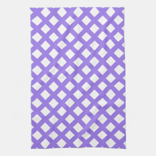 Purple White Chequered Diamond Pattern Tea Towel