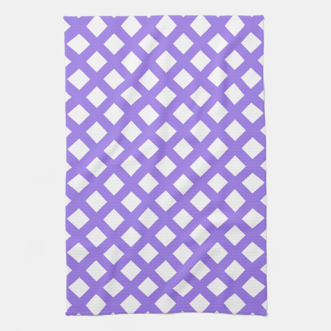 Purple White Chequered Diamond Pattern Tea Towel (Vertical)