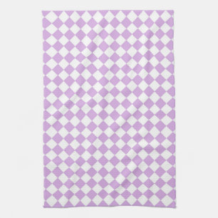 Purple White Chequered Diamond Pattern Tea Towel