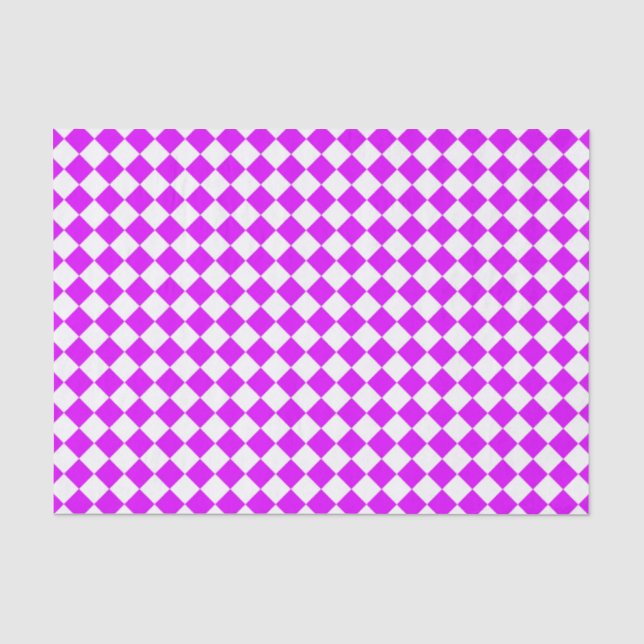 Purple White Chequered Diamond Pattern Tissue Paper (Front)