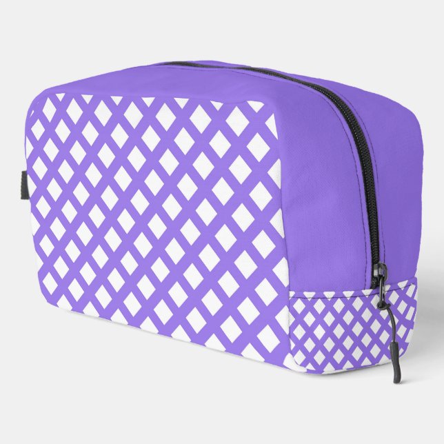 Purple White Chequered Diamond Pattern Toiletry Ba Dopp Kit (Right Corner)